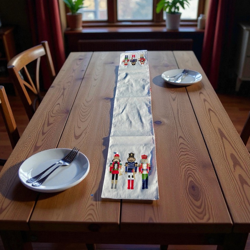 New‎ Nutcracker Themed Table Runner - Festive White and Multicolor, 13x68 inches